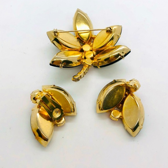 Rare Vintage Demi Parure Rhinestone Brooch Set - Picture 9 of 17